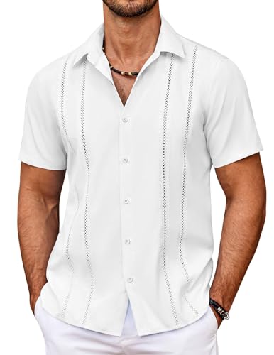 COOFANDY Men's Cuban Guayabera Shirt Summer Beach Vacation Shirt Casual Short Sleeve Button Down Resort Wear