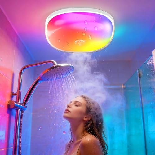 Gotopceed Plafonnier Étanche IP65 Rechargeable pour Douche/Salle Bain - Luminaire d’Ambiance avec 16 Couleurs, Télécommande/Commande, Magnétique Sans Fil sur...
