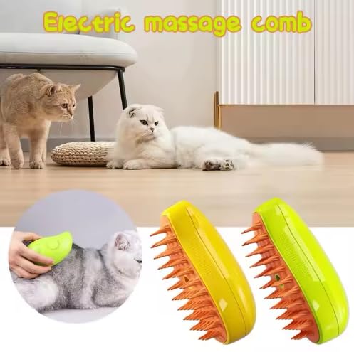 3-in-1 Steam Pet Brush for Cats & Dogs – Self-Cleaning Spray Comb for Grooming, Shedding & Massaging – Quiet Rechargeable Electric Steamer Hair Remover with Mist – Indoor Spa Tool (Green)