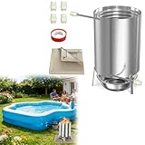 YEATHOR Firewood Pool Heater, Stainless Steel Fire Barrel Pool Heater, 32/38mm Connections, Wood Burning Heating Stove for Above Ground and Garden Pools, Equipped with Fireproof Mat and Tray, Silver