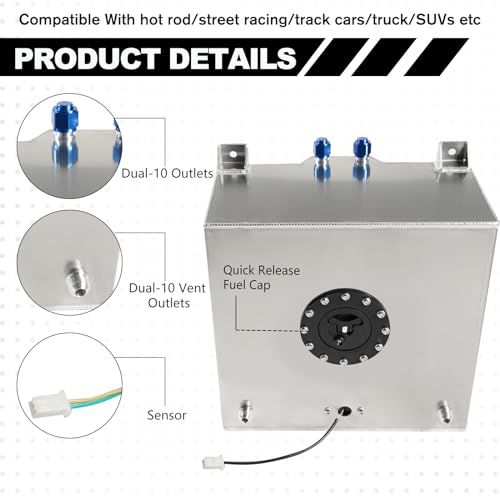 GSTP 15 Gallon 60L Fuel Cell Polished with Cap/Level Sender/12FT Oil Feed Line Silver - Thumbnail 5