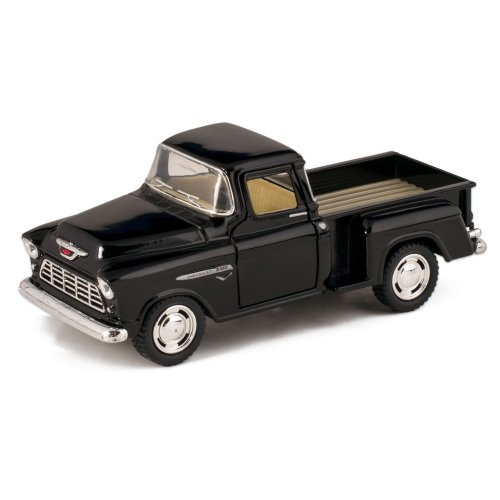 KiNSMART 1955 Chevrolet Stepside Pickup Truck, 1:32 Scale, Die Cast Metal, Black, 5 Inch