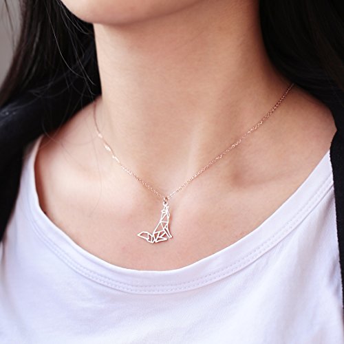 Hanfly Wolf Necklace Geometric Origami Jewelry Lovely Cute Animal Necklace Gift For Girls And Women 16.5"+1.5" Extender #TOP1