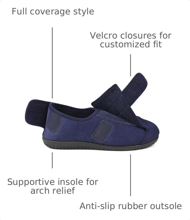Image of Men's 80-D Memory Foam Adjustable Wide Diabetic Slippers for Swollen Feet, Edema, Arthritis, Elderly Indoor /Outdoor