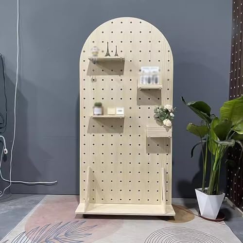 Movable Wooden Pegboard Organizer Stand - Decorative Freestanding Display Rack for Garage & Home Storage Solutions, Versatile Wall-Mounted System