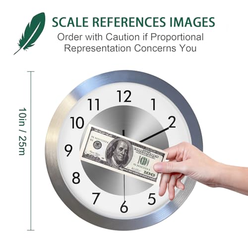 Fzy.bstim Non Ticking Silent Wall Clock Decorative,Analog Metal Wall Clock Battery Operated,Living Room/Office/Kitchen Clock,10 inch