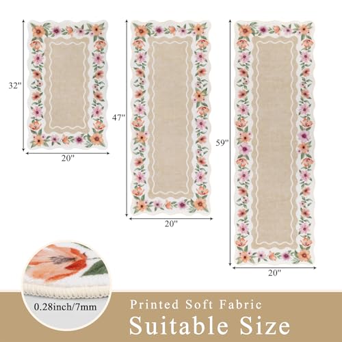 Vaukki Boho Kitchen Rug Sets 3 Pieces, Washable Kitchen Mats for Floor, Non Slip Soft Kitchen Area Rug Floor Mat for Kitchen, Laundry Room and Hallway (Flower-Beige, 20''x32''+20''x47''+20''x59'') — view 2