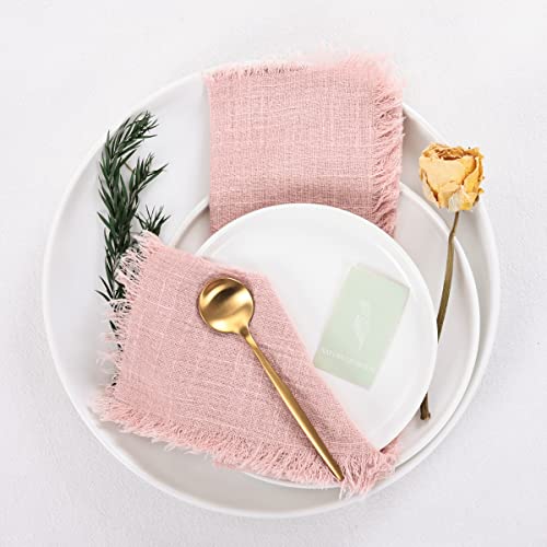 Socomi Handmade Cloth Napkins With Fringe Set Of 8 Dusty Rose Cotton Linen Napkins 18"X18" Rustic Dinner Napkins Bulk For Wedding Party Baby Shower #TOP5
