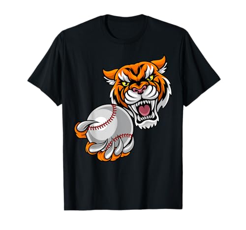 Tiger Holding Baseball Ball Mascot T-Shirt