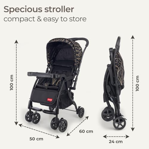 Image of Luvlap Sunshine Plus Stroller /Pram with Reversible Handlebar, 5 Point Harness, 3 Level Recline Adjustment, Compact and Easy Fold, for Newborn Baby /Kids, 0-3 Years (Black)