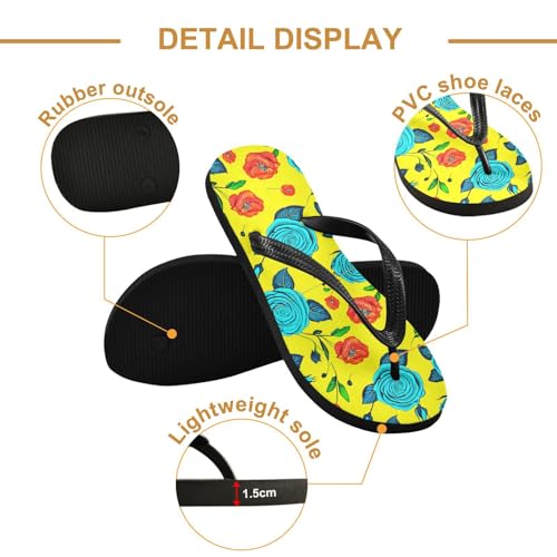 Sinestour Poppy Flowers Yellow Flip Flops for Beach Thong Sandals Anti-slip Lightweight Beach Slippers for Summer Travel Swim3