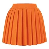 tagunop Women's Mini Pleated Skirts Y2k Skater Skirt Club Skirts for Women Sexy A-Line Uniform Tennis Skirt Orange L