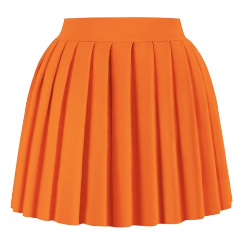 tagunop Women's Mini Pleated Skirts Y2k Skater Skirt Club Skirts for Women Sexy A-Line Uniform Tennis Skirt Orange L