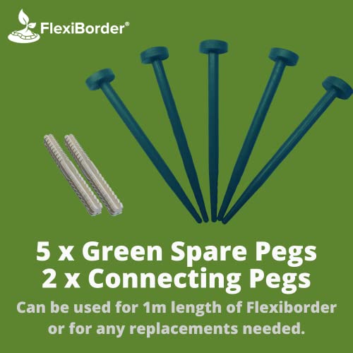 FlexiBorder Lawn Edging - 5 x GREEN Spare Garden Pegs and 2 x Connector Set - Garden Edging Border Replacement Pins for FlexiBorder - Image 2