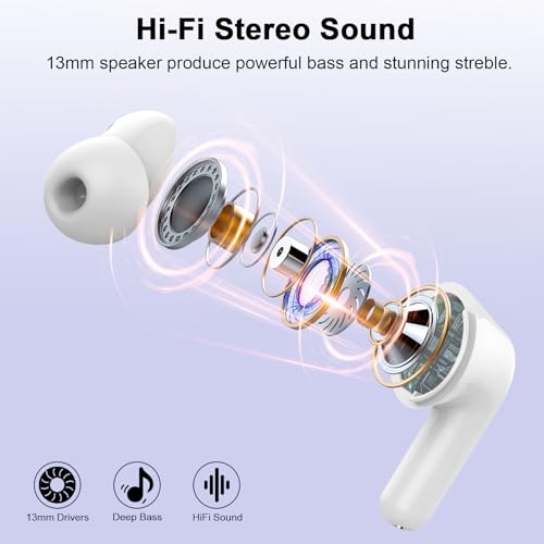 Wireless Earbuds, Bluetooth 5.4 Headphones HiFi Stereo, 48H Playtime in Ear Earbuds with 4 ENC Noise Cancelling Mic, IP7 Waterproof Sport Wireless Ear Buds, USB-C Charging, Light Purple by Nerunsa - Image 4