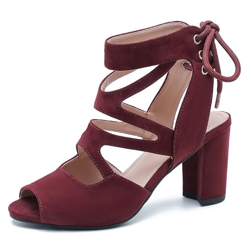 Image of fereshte Women's Lace-Up Gladiator Sandals, Block Heel Open Toe Strappy Shoes