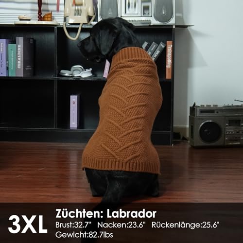 Katzinst Pullover für Große Hunde,Strickjacke Warm, Sweater für Hund, Fleecepulli Hundgroß, Warm Pullover für Grosse Hunde mit auchschutz, Karamell,3XL