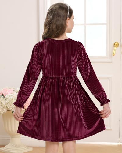 Stelle Girls Long Sleeve Velvet Dress Ruffled Crew Neck Midi A-Line Dresses Vintage Formal Party Winter Outfits3
