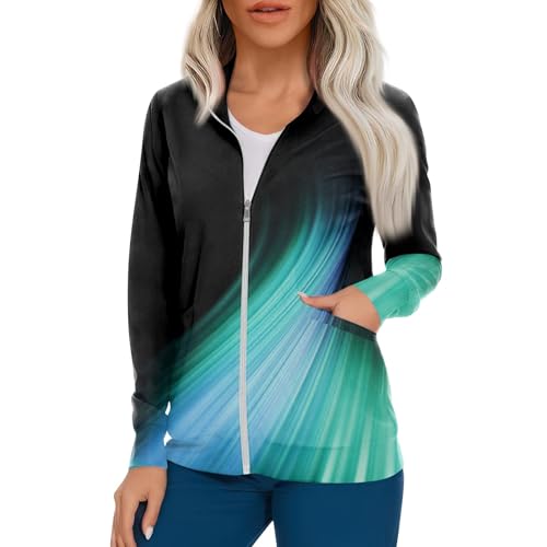 Scrub Jackets for Woman Zip Up Long Sleeve Tops Print Plus Size Womens Scrubs for Women Nursing Shirts with Pockets