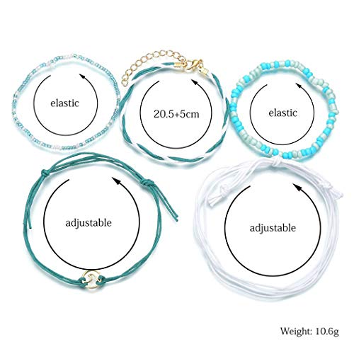 Earent Boho Layered Turquoise Anklet Set Blue Beaded Ankle Bracelets Beach Foot Jewelry Adjustable For Women And Girls (Pack Of 5) #TOP3