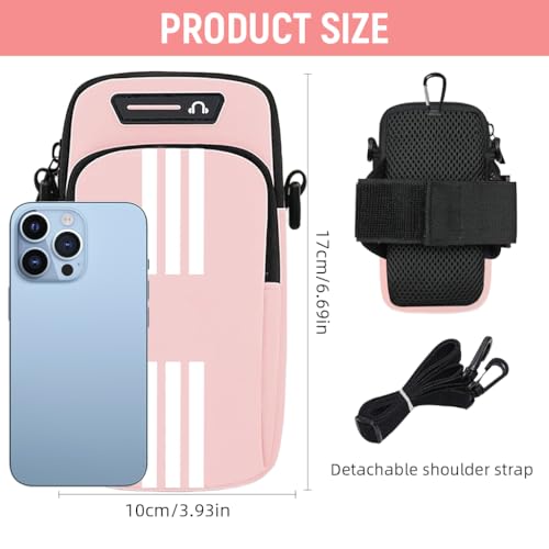 Image of Proberos Running Armband Phone Pouch for 7'' Smartphones, Waterproof, PU Double Layer Zip Bag, Adjustable Arm Band with Reflective Strip & Earphone Hole, Phone Holder for Men Women, Pink