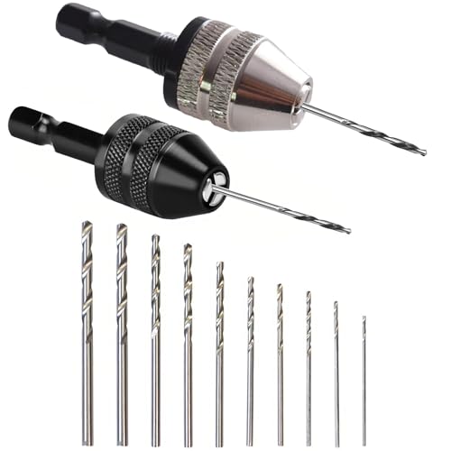 Lot de 2 mandrins de forage de 10 pièces (0,8 à 3,0 mm) Aiguiseur de forets Mini perceuses à piles Mandrin pour perceuses sans clé pour bois, plastique, bijoux modélisme