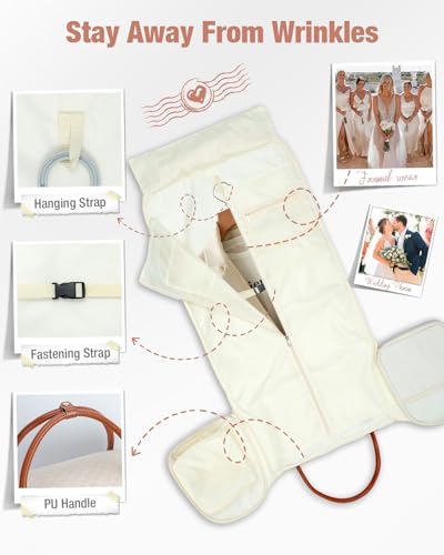 Rolling Garment Bags for Travel - 3 in 1 Convertible Garment Duffle Bags with Wheels Shoes Compartment, Carry On Bag Wheeled for Women Weekender Suit Wedding Dress-Beige3