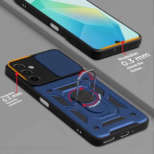 Image of Pikkme D10 Tough Armor Bumper Case | 360 Protection Case | Sliding Camera Shield Cover & Ring Holder Stand Back Cover for Samsung Galaxy A16 5G (Blue)