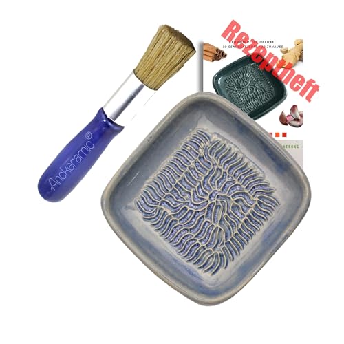 ANCKERAMIC® Ceramico Original Finlandia - Juego de rallador de cerámica y pinceles para hornear - rallador de ajos de cerámica, rallador de jengibre y pincel de cerdas naturales, hecho a mano (color