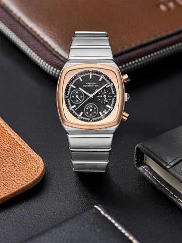Image of French Connection Courvex Black Dial Stainless Steel Chronograph Watch for Men - FCB21BSM