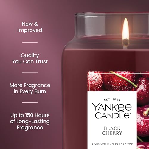 Yankee Candle Large Jar Scented Candle with up to 150 Hour Burn Time, Premium Plant Wax Blend for Consistent Burn, 22 oz Jar Candle with Room Filling Fragrance, Black Cherry