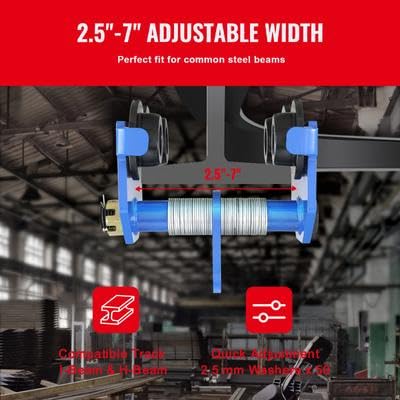 Happybuy Manual Trolley, 2 T/4400 lbs Load Capacity, Heavy-Duty Alloy Steel Garage Hoist for Straight and Curved I Beam, Dual-Wheel Push Beam Trolley, Adjustable for 2.5