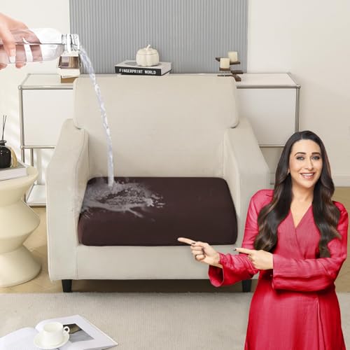 Image of HOKIPO 100% Waterproof Stretchable Seat Couch Cushion Cover, 1 Seater, Brown (NEW-AR-5352-BRN)