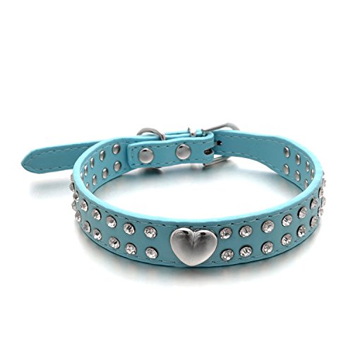 LKJYBG Dog Collars,Rhinestone Dog Collar,Bling Collar and Adjustable Soft Leather Necklace Collar for Small & Medium Dogs and Cats(M,Blue )