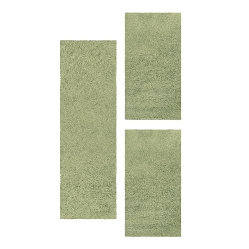 HomebyHome Bettumrandung Schlafzimmer 3 teilig Teppich Grün - Waschbarer...