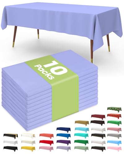 Pureegg Plastic Table Cloth Disposable 10 Pack, 54 x 108 Inch, Lavender