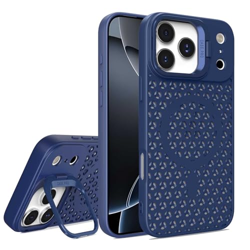 SZLUTLA For -iPhone 17 Pro Max/17 Pro/Air/17用磁気ケース、カメラキックスタンド放熱中空バックケース軽量耐衝撃PCカバー,ブルー,17 Pro