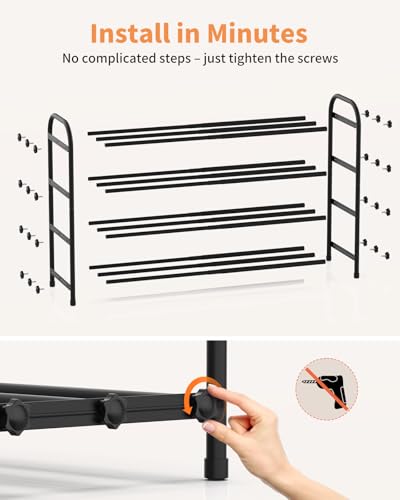 Miniatura 7 de Anhow Zapatero De 4 Niveles Extensible, Zapatero De Metal Para 16 A 20 Pares De Zapatos Estantería De Zapatos Ideal Para Entrada, Pasillo, Armario, Baño, Sala De Estar Y Exterior, Negro