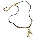 Schmuck des Autors Handgefertigter Fatima Anhänger mit Seide, Perle und antikem Goldband, kurze Halskette für Damen