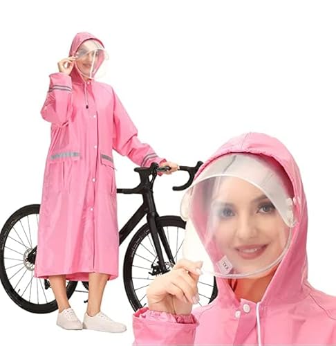 レインコートメンズ レディース 自転車 バイク Flagicon 二重防水機能&高輝度反射テープ レインウェア ロングレインポンチョ リュックにも対応 おしゃれ 雨具 厚手 軽量 通勤 通学 豪雨 梅雨対策 男女兼用 (ピンク２-L)