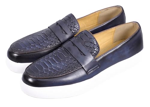 Santimon Men's Slip-On Dress & Casual Penny Loafers– Premium Lightweight Python-Embossed Genuine Leather Shoes with Breathable Lining, Ideal for Business, Office, Weddings & Everyday Wear