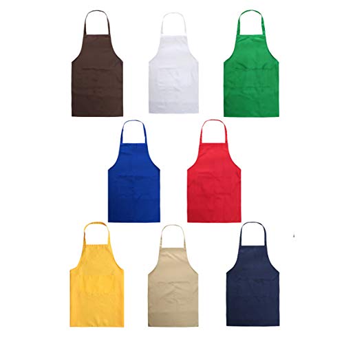 8 PCS Mixed Color Plain Bib Aprons Bulk Unisex Aprons with 2 Pockets for Kitchen Cooking Restaurant BBQ