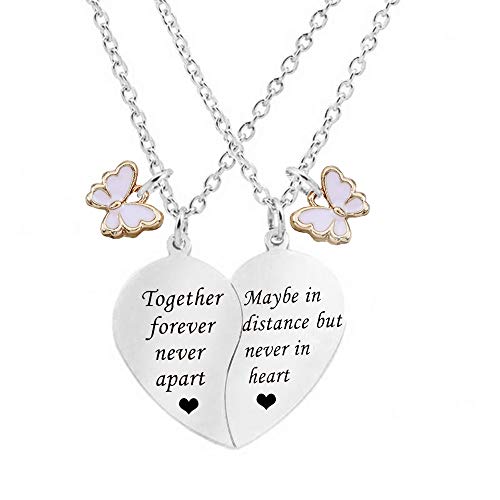 Mjartoria Bff Necklace For 2-Split Valentine Heart Necklace Together Forever Best Friends Butterfly Pendant Friendship Necklace Set Of 2 Gifts For Her (Silver-Together Forever-Butterfly) #TOP16