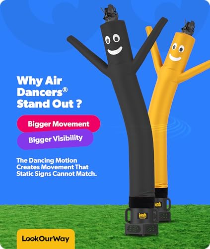 Image of LookOurWay Air Dancers Wacky Waving Inflatable Tube Guy - 7ft Tall Inflatable Advertising Waving Dancing Man with Sky Dancer Blower - Black