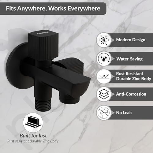 Image of Plantex Two Way Tap for Washing Machine /Quarter Turn 2 in 1 Bib Cock /Wash Basin tap with Teflon Tape and Wall Flange /2 Way Bathroom Tap with Brass Spindle - (Black)
