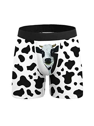 SOLY HUX Men's Cow Print Boxer Brief Funny Stretch Trunks Underwear