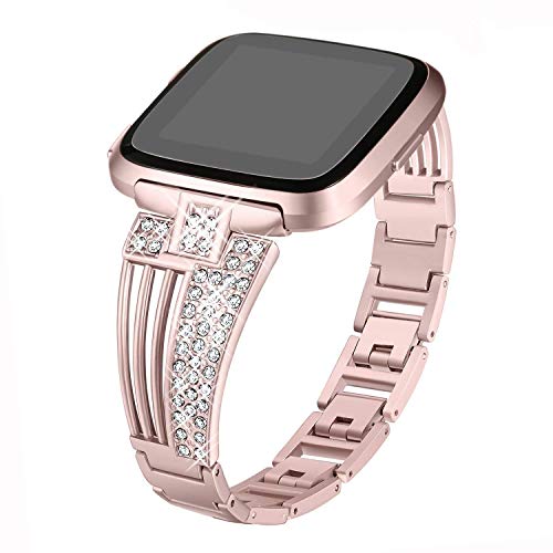 Myada Armband für Fitbit Versa/Fitbit Versa Lite,Uhrenarmband Ersatzband Fitbit Versa Band Frauen Metall Armband Fitbit Versa Glitzer Strass Damen Armbänder Fitness Zubehör für Fitbit Versa Cover