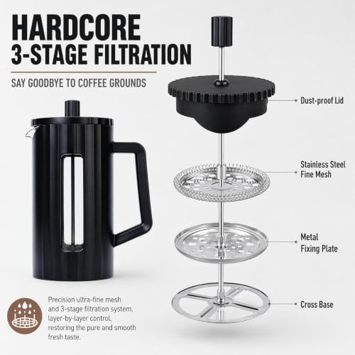 Kaffeepresse 1000ml, French Press Schwarz – Bild 3