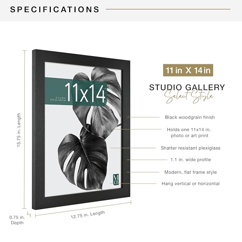 MCS Studio Gallery 11x14 Picture Frame Black Woodgrain, Rectangle Photo Frame for Photos, Posters & Art Prints (1-Pack)