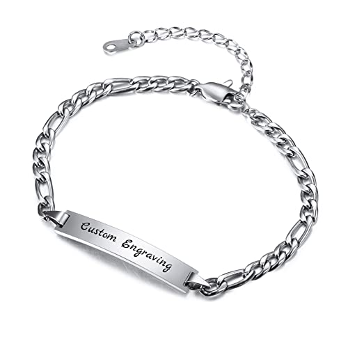 MunkiMix Bracciale con Barra Personalizzata Incisione Nome/Data Cuore Cavigliera Link Catena Regolabile Gioielli in Acciaio Inox Regalo per Donna Fidanzata da Damigella d'Onore (Argento)